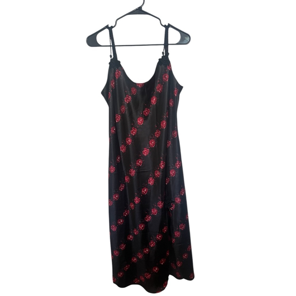 Black Dress with Red Floral Pattern